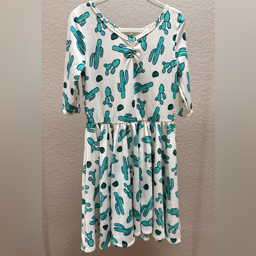 Dot Dot Smile Cactus Print Dress - Green and White